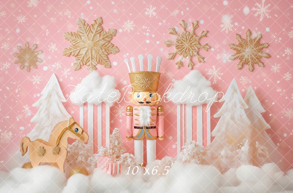 Kate Weihnachten Nussknacker Schaukelpferd Rosa Hintergrund Entworfen von Patty Roberts - Kate Backdrop.de