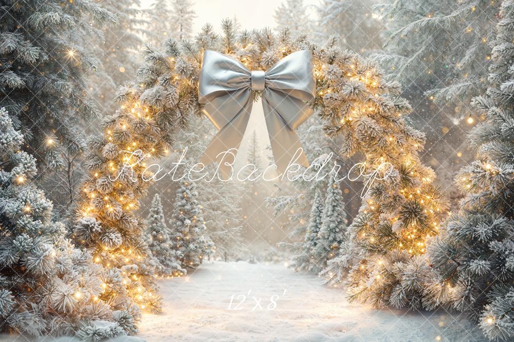 Kate Weihnachten Winterwald Lichterbogen Silber Fleece Hintergrund Entworfen von Emetselch - Kate Backdrop.de