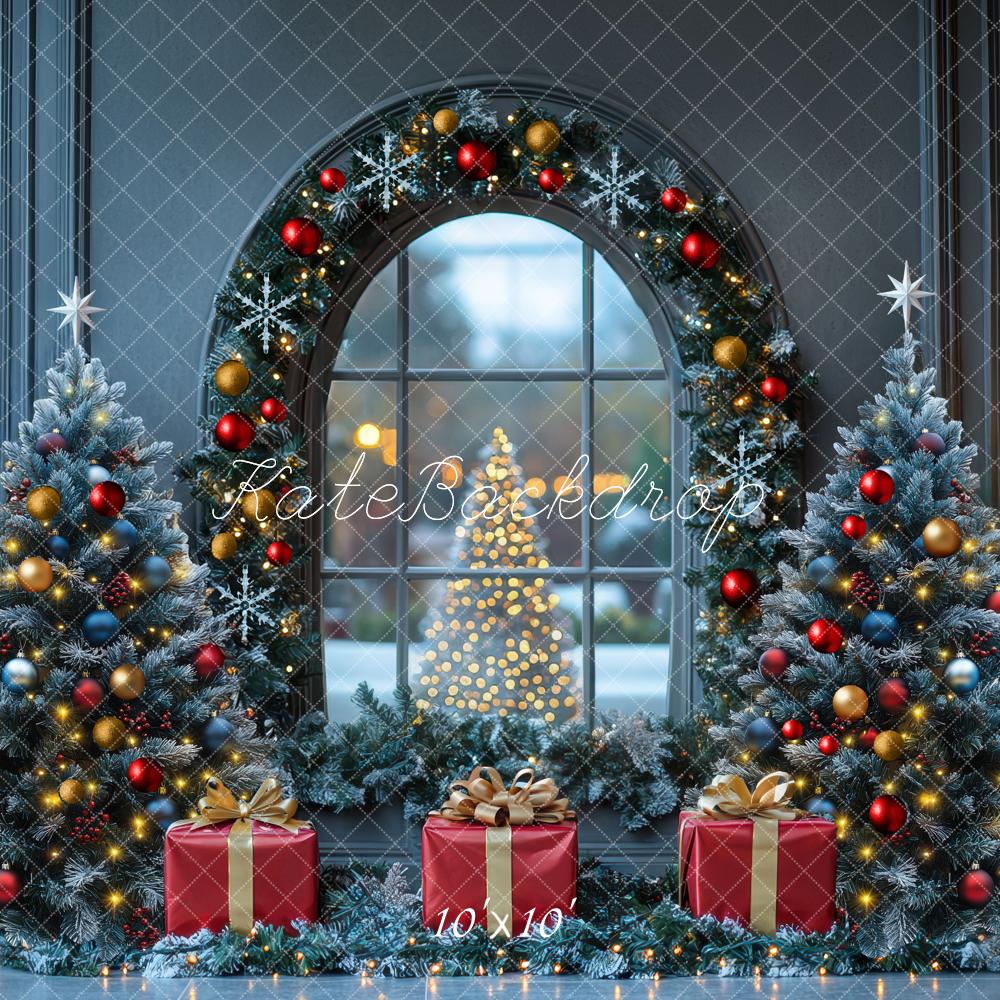 Kate Weihnachten Tannenbaum Fenster Kranz Hintergrund Entworfen von Mini MakeBelieve - Kate Backdrop.de