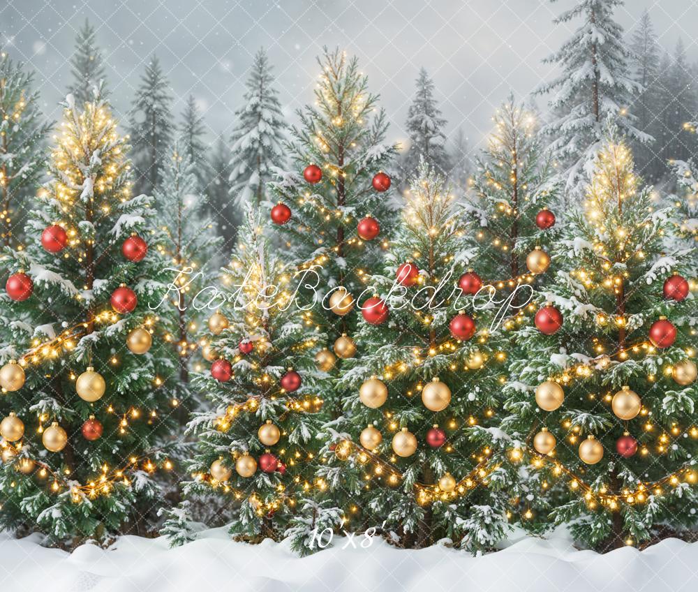 Kate Weihnachten Tannenbäume Lichterkette Schnee Fleece Hintergrund Entworfen von Emetselch - Kate Backdrop.de