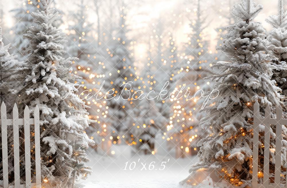Kate Weihnachten Schneewald Lichter Weiß Hintergrund Entworfen von Emetselch