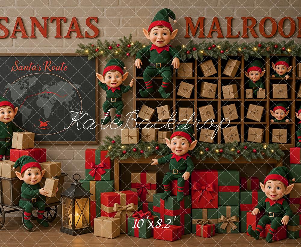 Kate Weihnachten Elfen Geschenke Regal Hintergrund Entworfen von Ashley Paul - Kate Backdrop.de