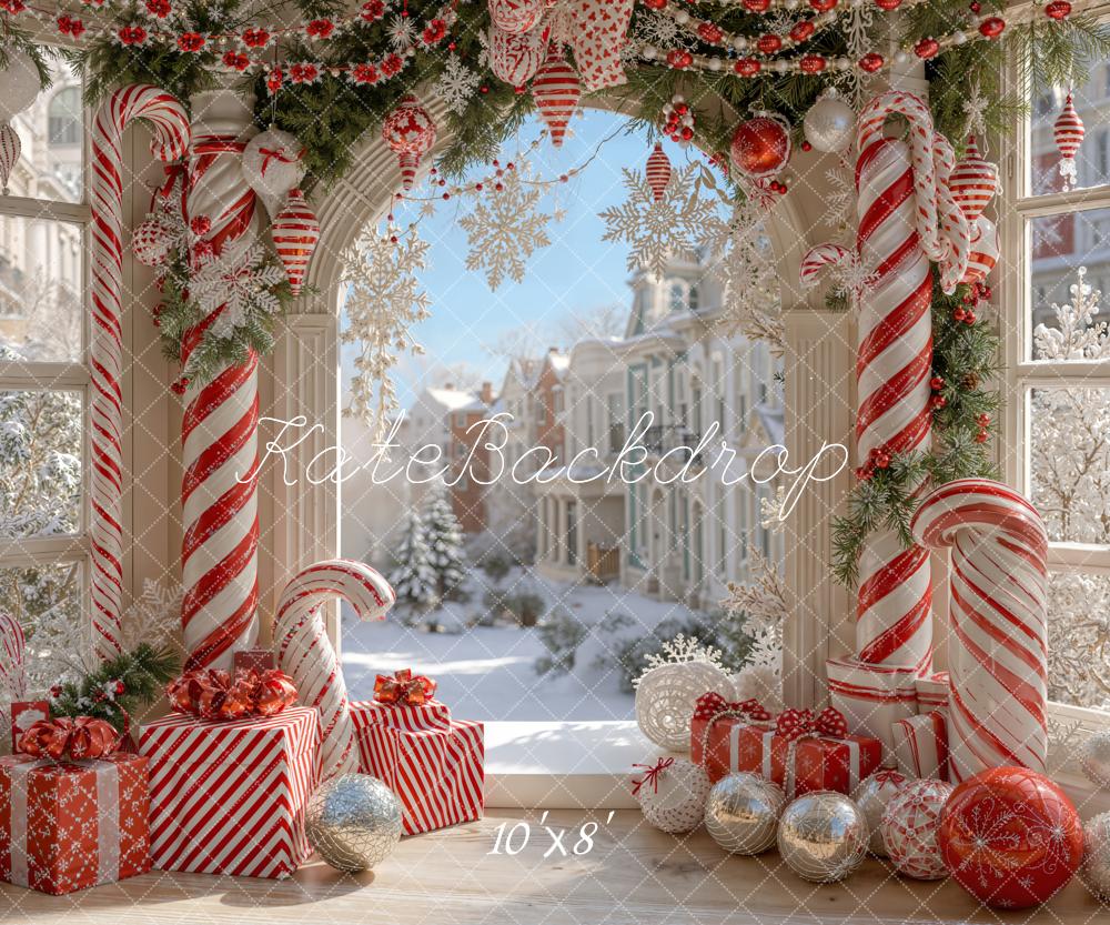 Kate Weihnachten Zuckerstangen Geschenke Rot Weiß Fleece Hintergrund Entworfen von Emetselch - Kate Backdrop.de