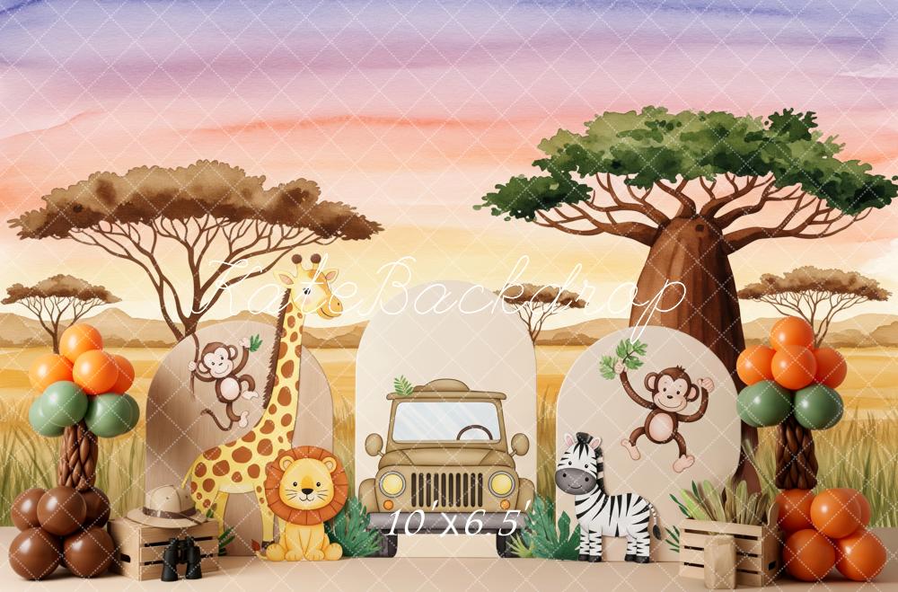 Kate Safari Tiere Jeep Sonnenuntergang Hintergrund Entworfen von Patty Roberts