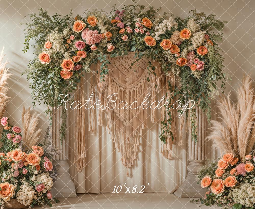 Kate Boho Blumenkranz Makramee Beige Hintergrund Entworfen von Emetselch - Kate Backdrop.de