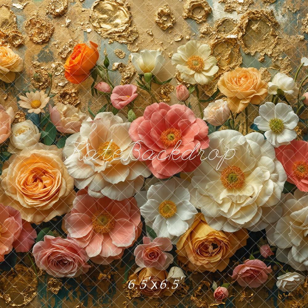 Kate Blumen Rosen Gold Struktur Hintergrund Entworfen von Emetselch - Kate Backdrop.de