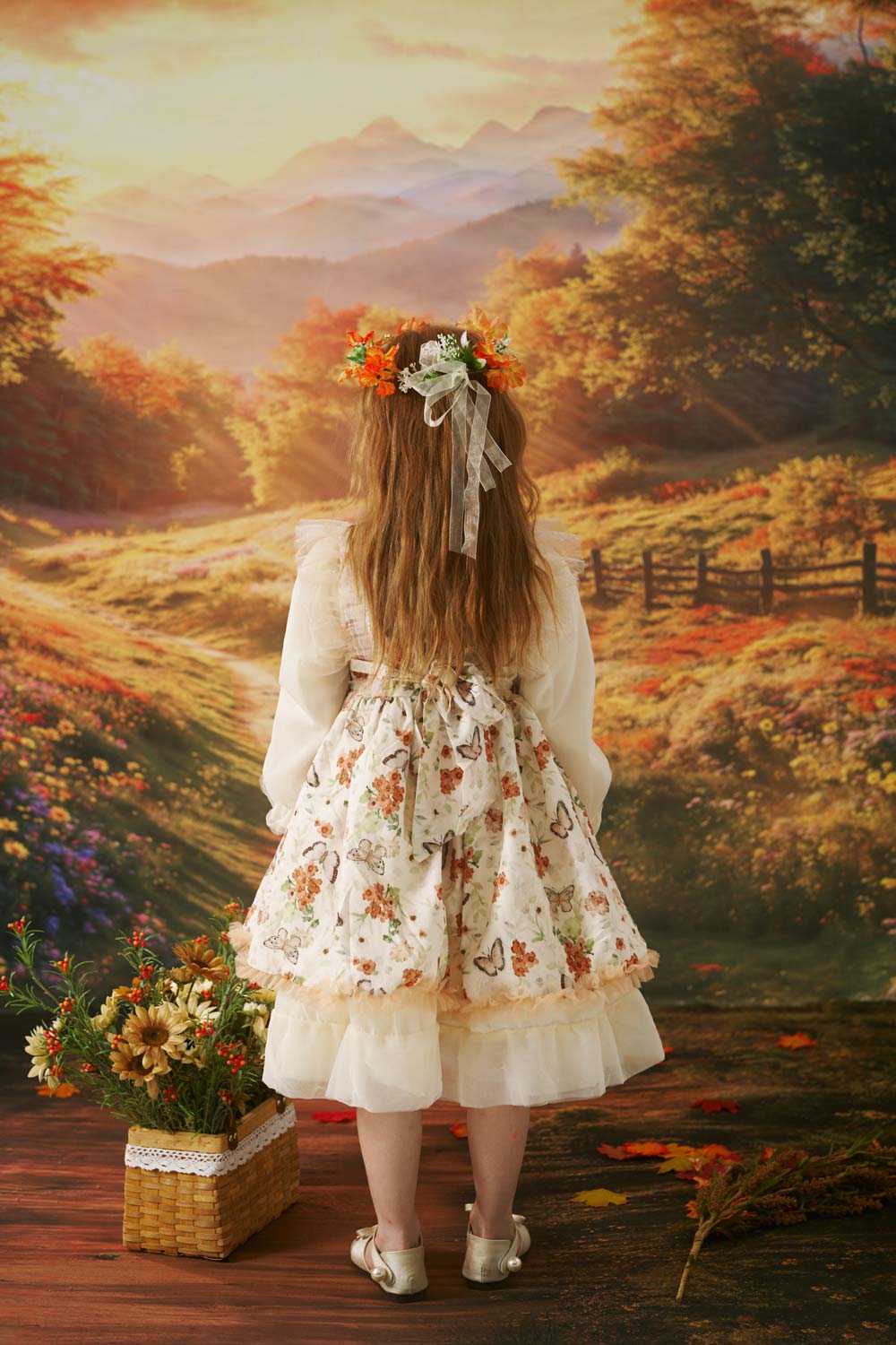 Kate Herbst Halloween Blumen Gelb Weiß Kleid für Fotografie - Kate Backdrop.de