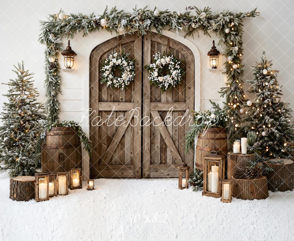 Kate Weihnachten Holztür Kränze Rustikal Hintergrund Entworfen von Emetselch - Kate Backdrop.de