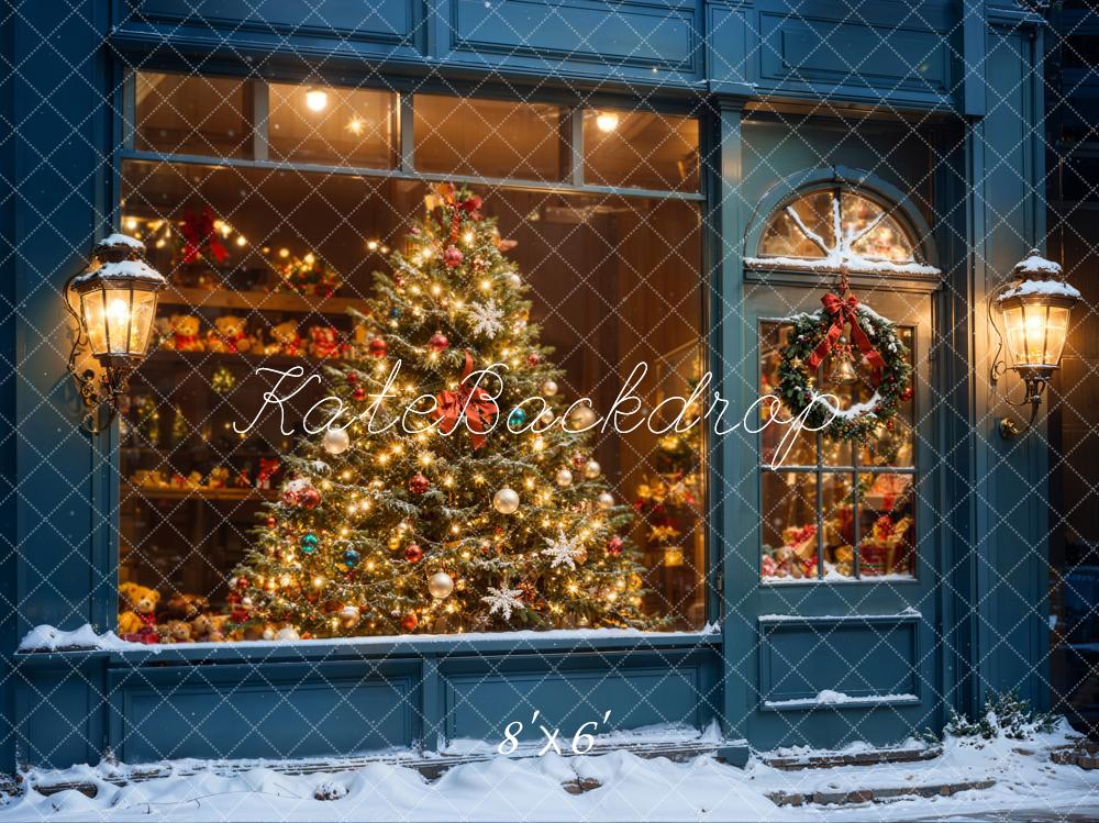 Kate Weihnachten Weihnachtsbaum Schaufenster Blau Hintergrund Entworfen von Chain - Kate Backdrop.de