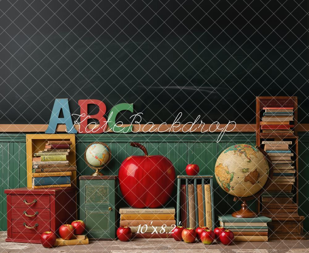 Kate Zurück Zur Schule Bücher Globus Apfel Hintergrund Entworfen von Emetselch - Kate Backdrop.de