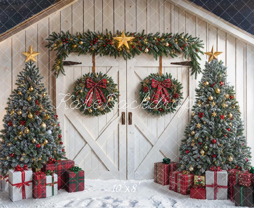 Kate Weihnachten Tannenbaum Scheunentor Geschenke Fleece Hintergrund Entworfen von Emetselch - Kate Backdrop.de