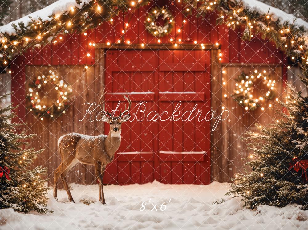 Kate Weihnachten Hirsch Rote Tür Winter Hintergrund Entworfen von Emetselch - Kate Backdrop.de