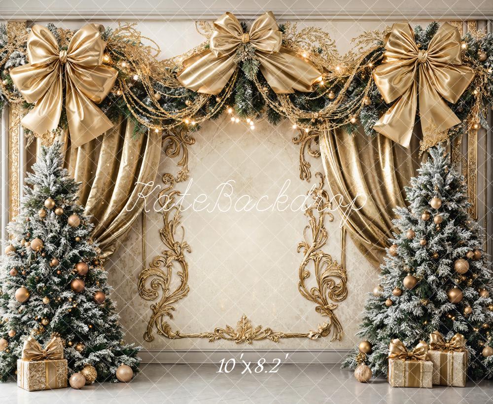 Kate Weihnachten Goldene Schleifen Tannenbaum Elegant Hintergrund Entworfen von Chain - Kate Backdrop.de