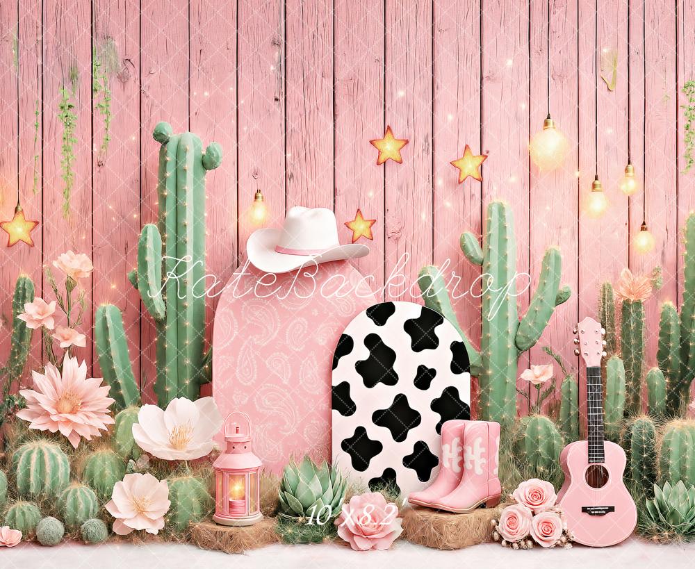 Kate Western Kaktus Blume Rosa Hintergrund Entworfen von Ashley Paul - Kate Backdrop.de