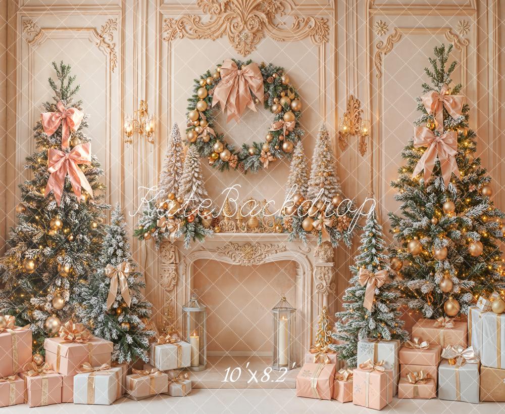 Kate Weihnachten Kamin Weihnachtsbaum Gold Hintergrund Entworfen von Emetselch - Kate Backdrop.de