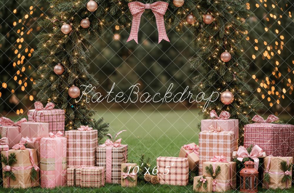Kate Weihnachten Kranz Geschenkboxen Rosa Fleece Hintergrund Entworfen von Emetselch - Kate Backdrop.de