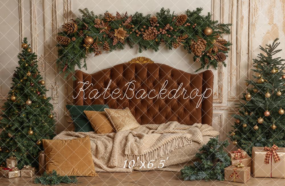 Kate Weihnachten Tannenbaum Kranz Braun Hintergrund Entworfen von Emetselch - Kate Backdrop.de