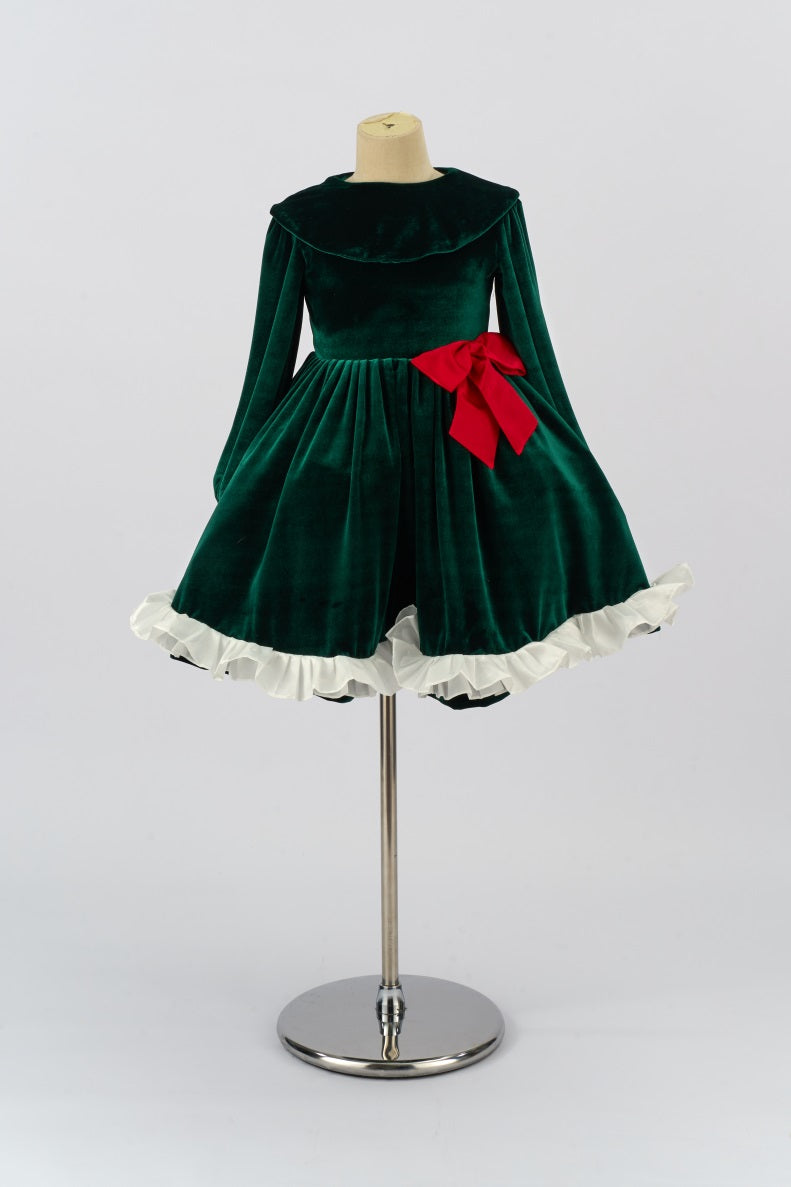 Kate Grüner Samt Langarm Schleife Kinder Kleid für Fotografie - Kate Backdrop.de