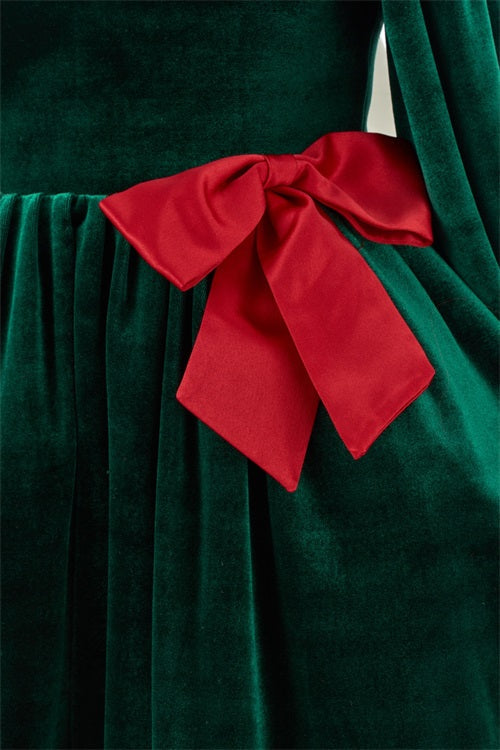 Kate Grüner Samt Langarm Schleife Kinder Kleid für Fotografie - Kate Backdrop.de