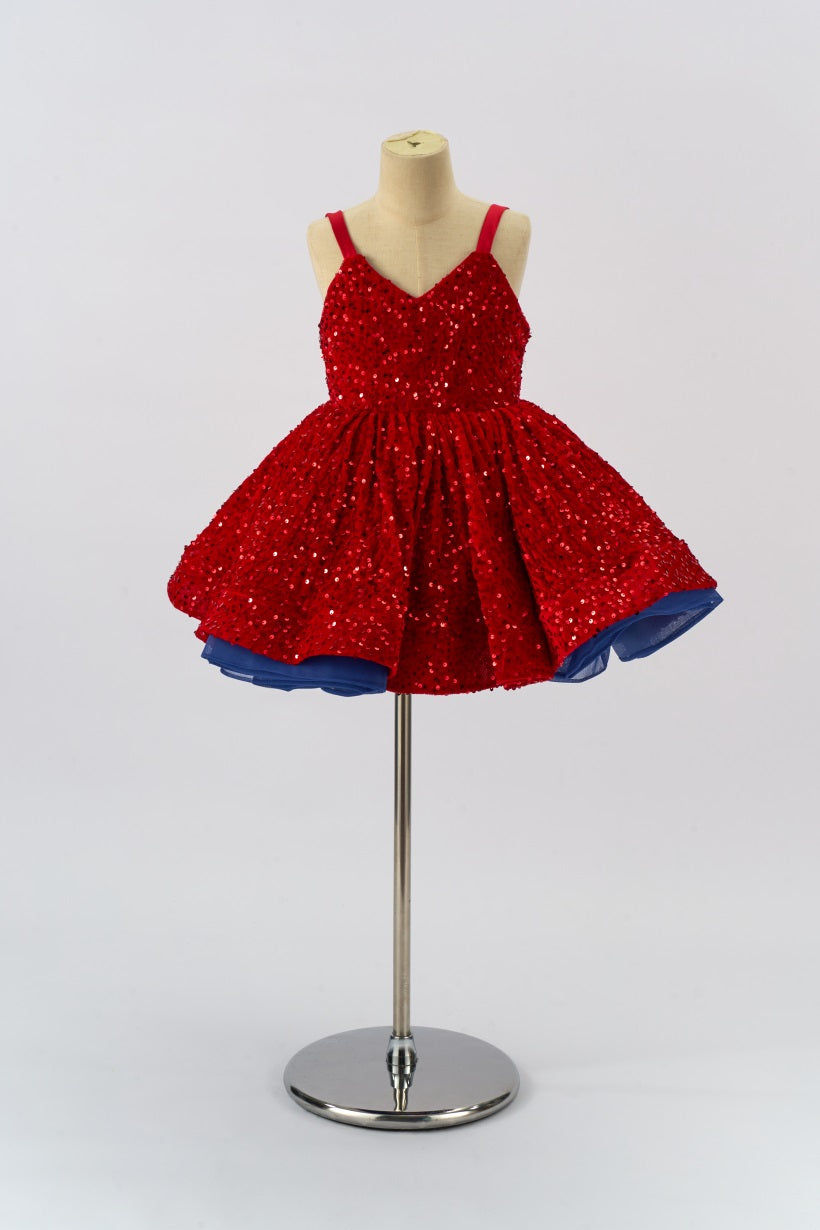Kate Couture Samt Rot Pailletten Mädchen Kleid für Fotografie - Kate Backdrop.de