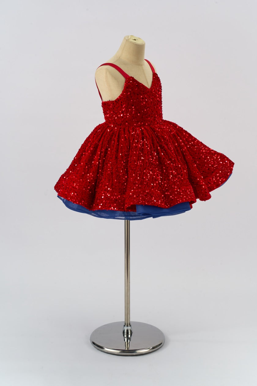 Kate Couture Samt Rot Pailletten Mädchen Kleid für Fotografie - Kate Backdrop.de