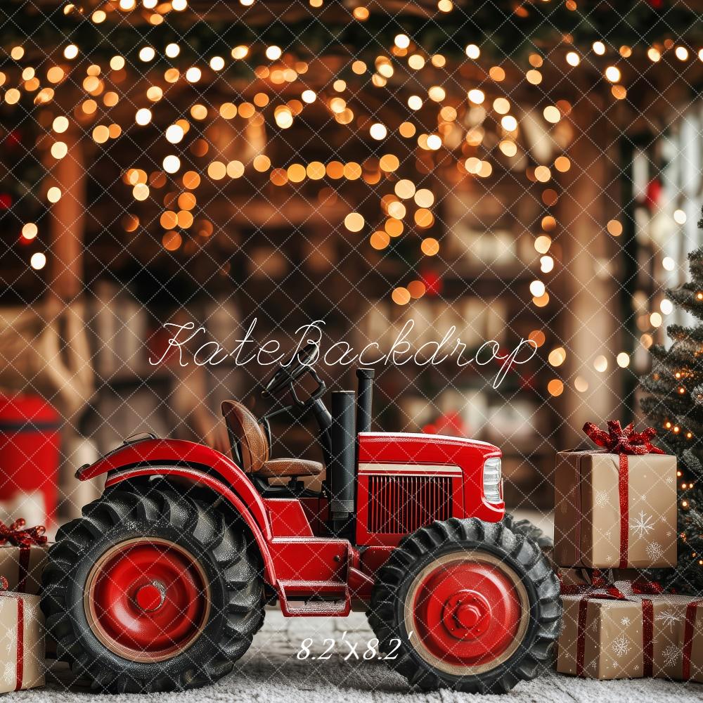 Kate Weihnachten Roter Traktor Geschenke Tannenbaum Hintergrund Entworfen von Patty Roberts - Kate Backdrop.de