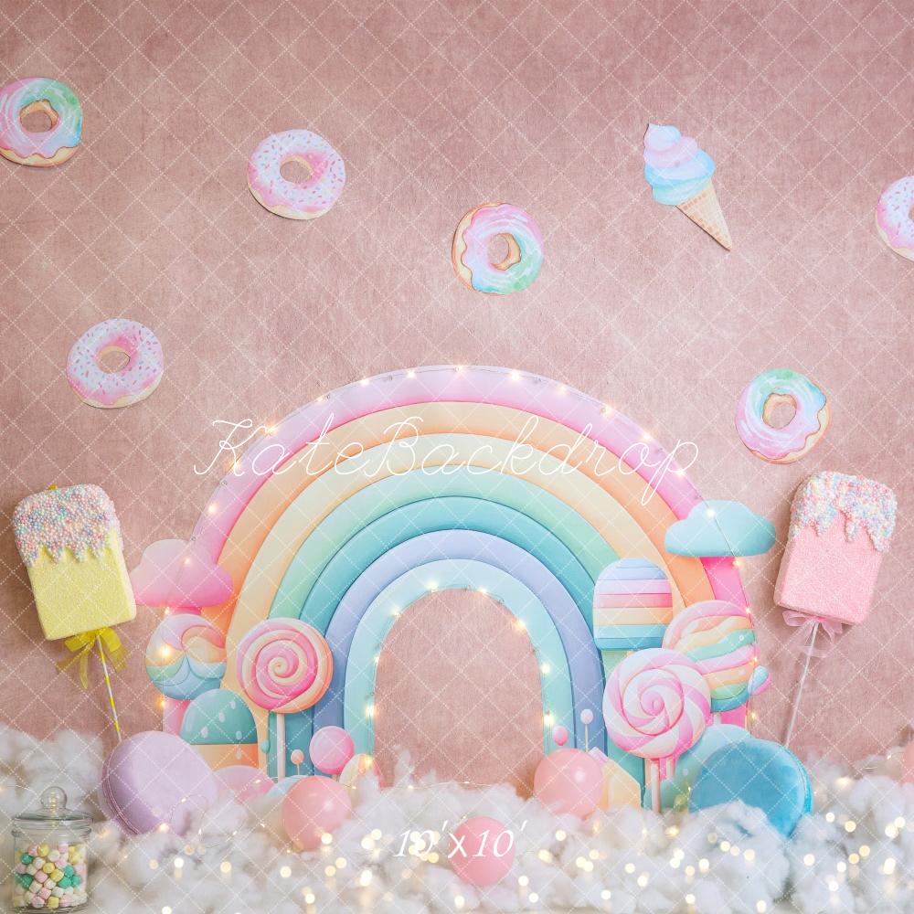 Kate Regenbogen Lutscher Donuts Pastell Hintergrund Entworfen von Megan Leigh - Kate Backdrop.de