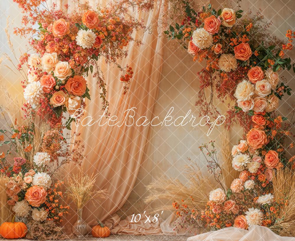 Kate Herbst Blumen Kürbis Orange Fleece Hintergrund Entworfen von Emetselch - Kate Backdrop.de