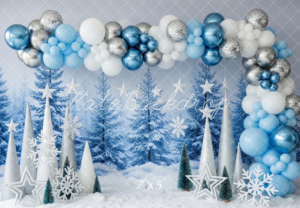 Kate Weihnachten Winterwald Ballons Blau Silber Hintergrund Entworfen von Patty Roberts