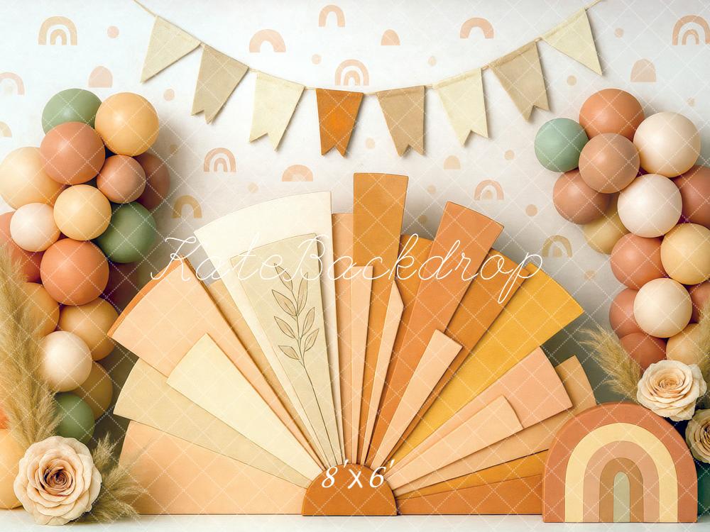 Kate Boho Regenbogen Ballons Fächer Pastell Hintergrund Entworfen von Mini MakeBelieve - Kate Backdrop.de