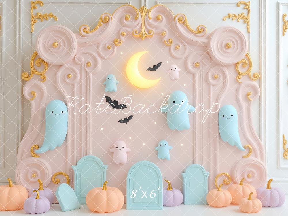 Kate Halloween Geister Kürbisse Pastell Hintergrund Entworfen von Mini MakeBelieve - Kate Backdrop.de
