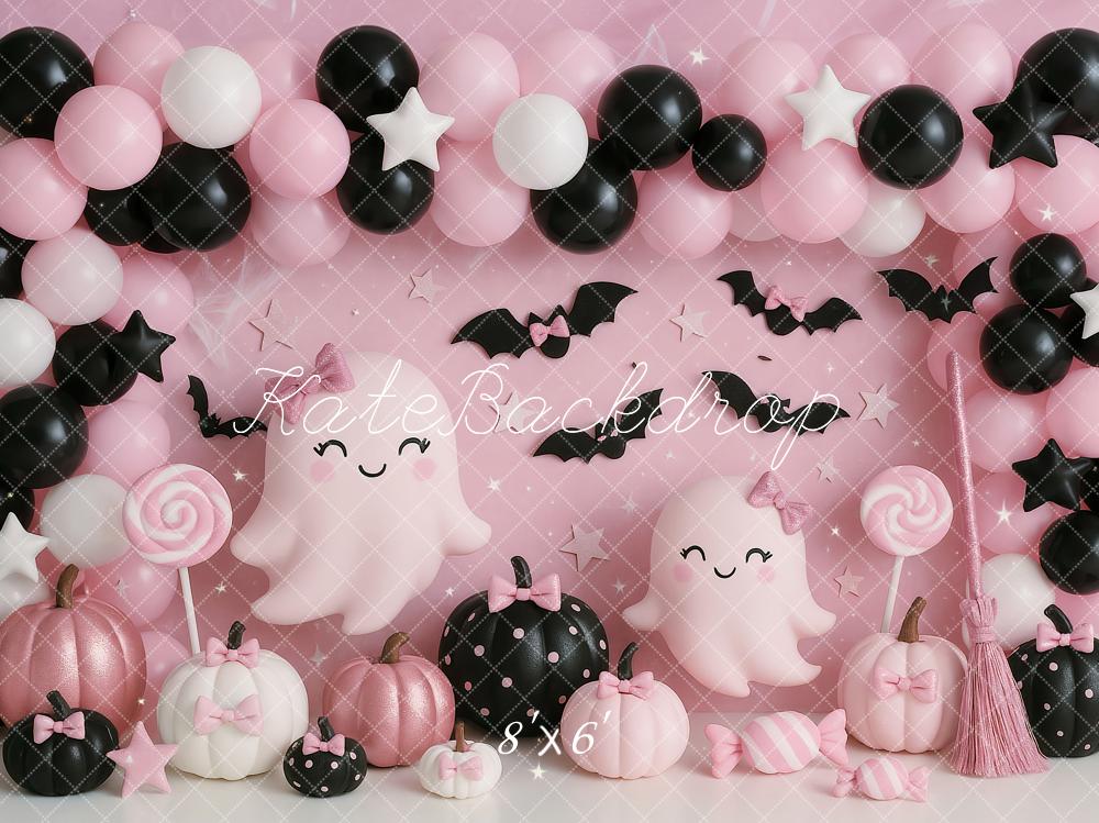 Kate Halloween Geister Ballons Rosa Hintergrund Entworfen von Ashley Paul - Kate Backdrop.de
