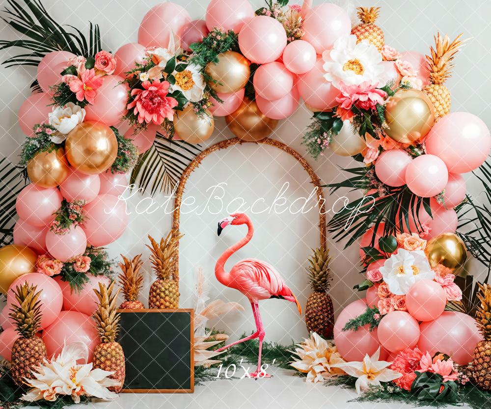Kate Sommer Flamingo Ballons Blumen Pink Hintergrund Entworfen von Emetselch - Kate Backdrop.de