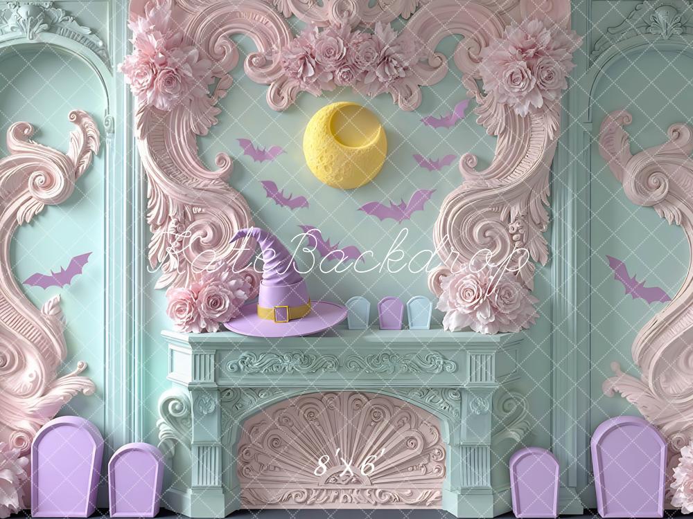 Kate Halloween Kamin Fledermäuse Pastell Hintergrund Entworfen von Mini MakeBelieve