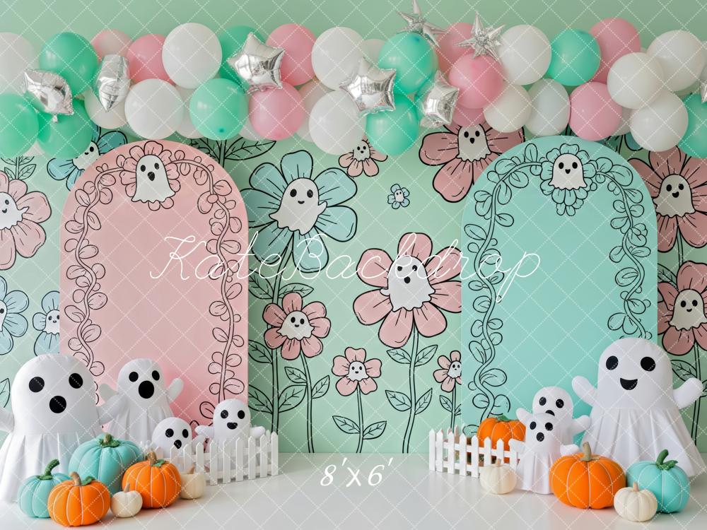 Kate Halloween Geister Blumen Pastell Hintergrund Entworfen von Patty Roberts - Kate Backdrop.de