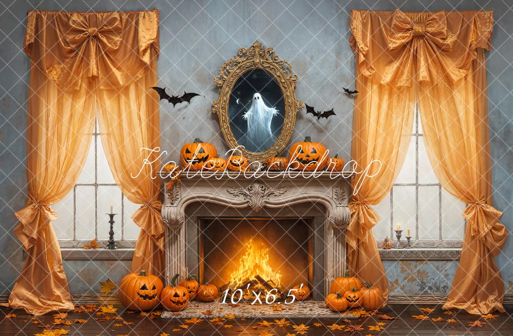 Kate Halloween Kamin Kürbisse Orange Hintergrund Entworfen von Emetselch - Kate Backdrop.de
