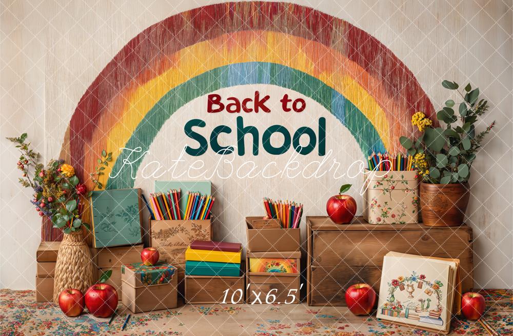 Kate Zurück Zur Schule Regenbogen Holz Vintage Hintergrund Entworfen von Emetselch