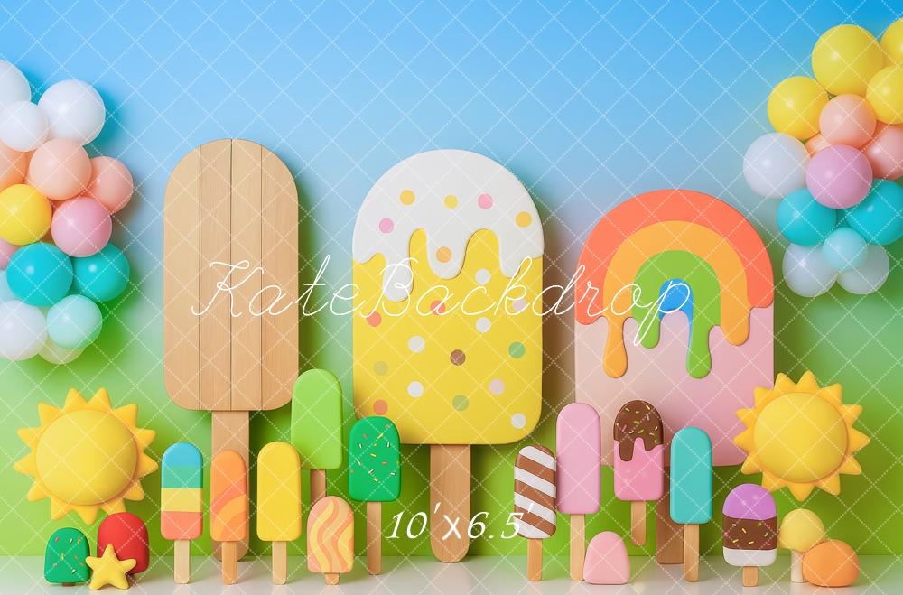 Kate Sommer Eis am Stiel Ballons Pastell Hintergrund Entworfen von Patty Roberts - Kate Backdrop.de