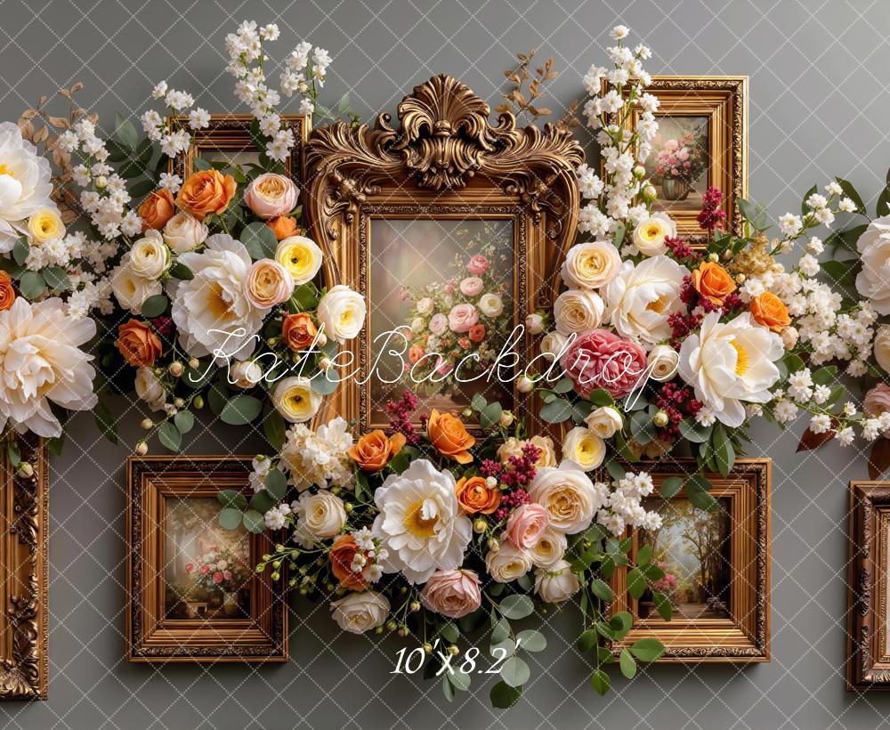 Kate Blumen Rahmen Gold Vintage Hintergrund Entworfen von Mini MakeBelieve - Kate Backdrop.de