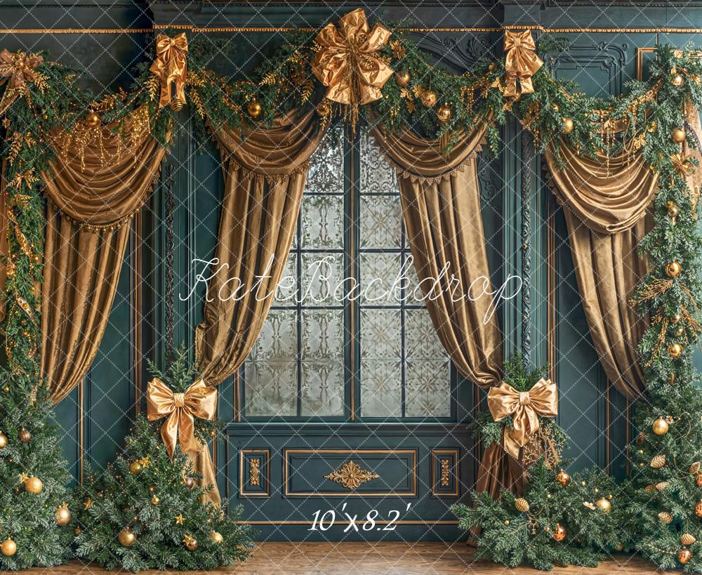 Kate Weihnachten Fenster Gold Girlande Hintergrund Entworfen von Emetselch - Kate Backdrop.de