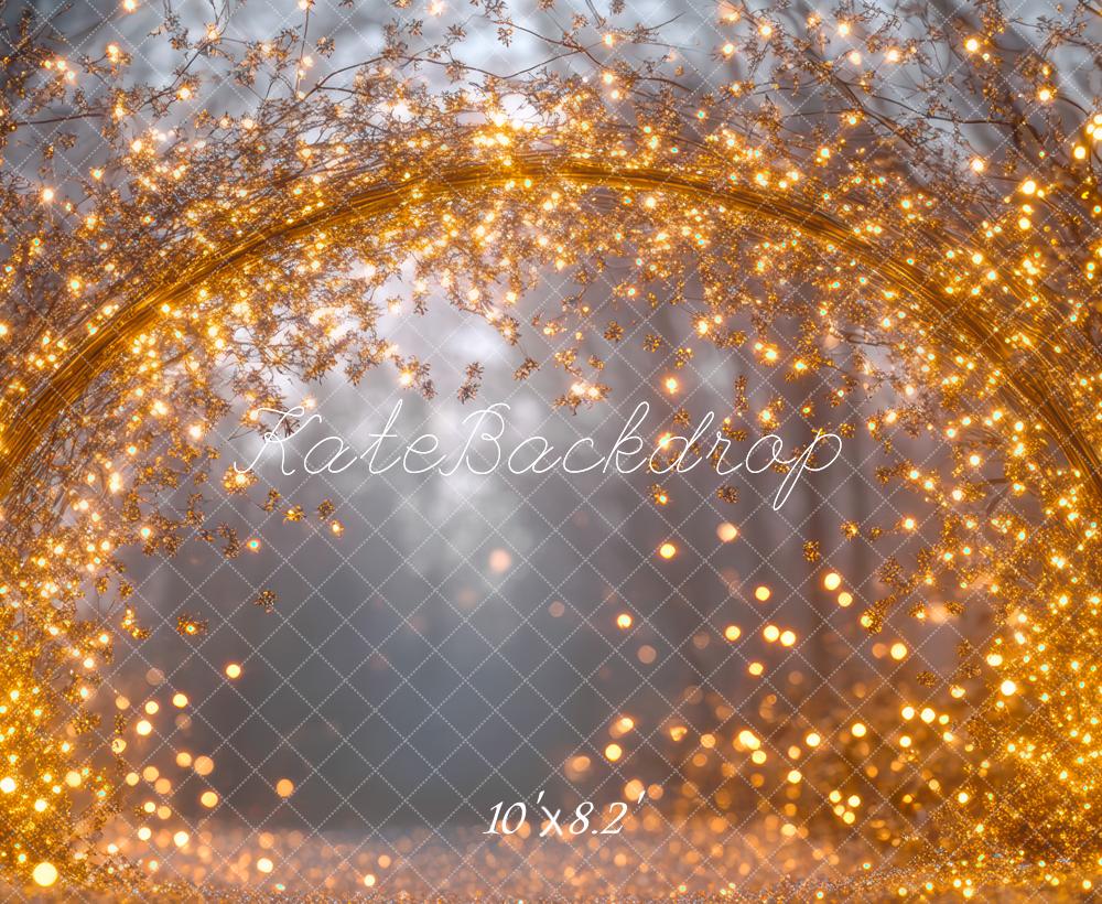 Kate Winter Lichterzweige Bokeh Gold Hintergrund Entworfen von Mini MakeBelieve - Kate Backdrop.de