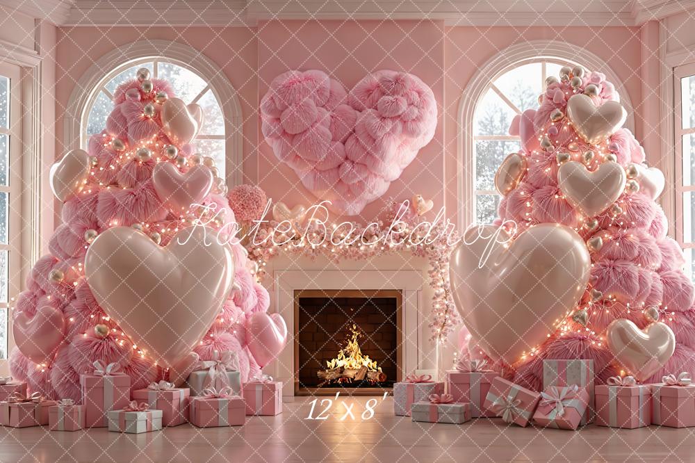 Kate Weihnachten Rosa Herzen Baum Fleece Hintergrund Entworfen von Emetselch - Kate Backdrop.de