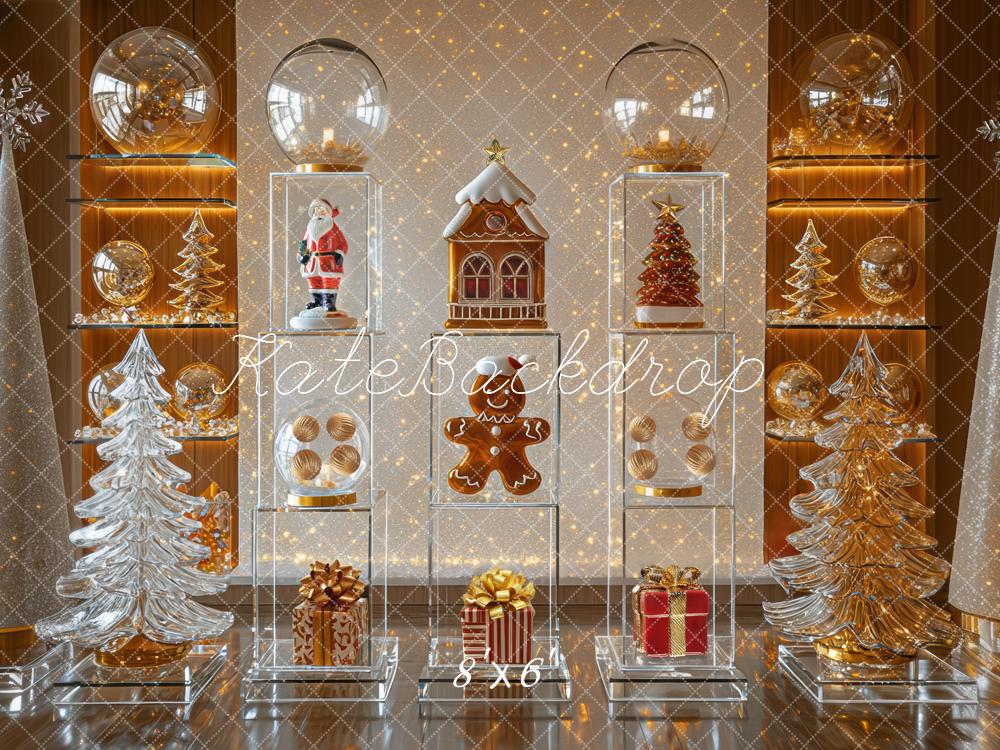 Kate Weihnachten Geschenkboxen Tannenbäume Gold Hintergrund Entworfen von Mini MakeBelieve - Kate Backdrop.de