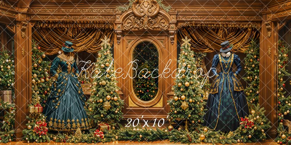 Kate Weihnachten Viktorianisch Tannenbaum Gold Braun Hintergrund Entworfen von Emetselch - Kate Backdrop.de