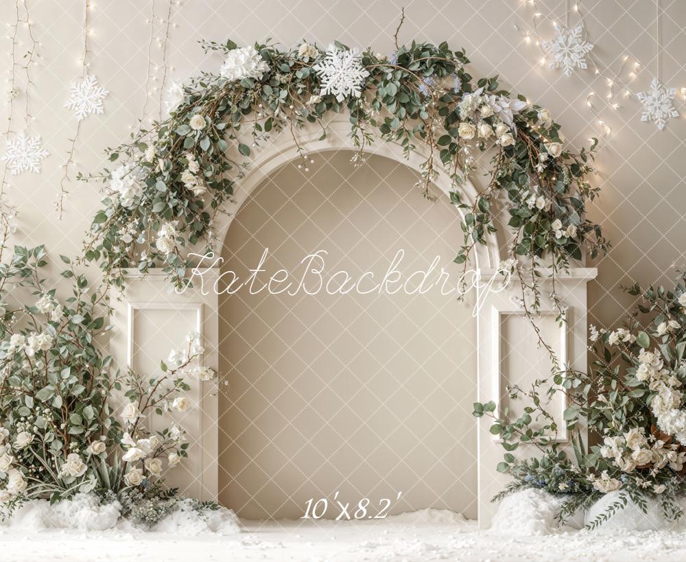Kate Weihnachten Floraler Bogen Weiß Hintergrund Entworfen von Emetselch - Kate Backdrop.de