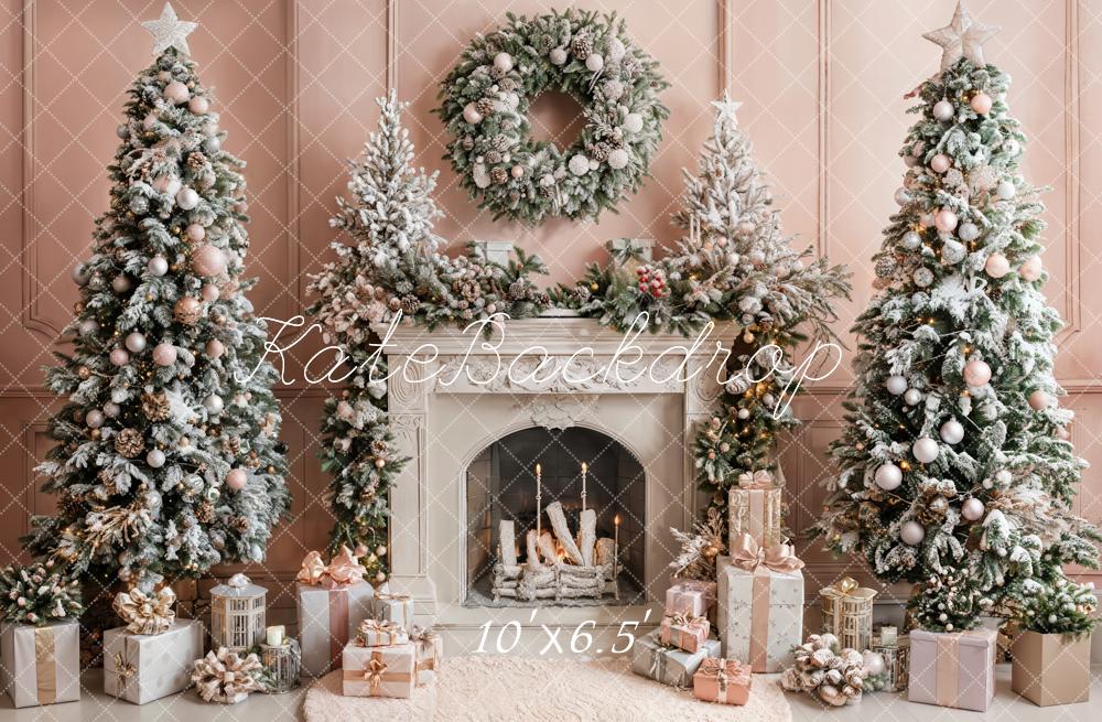 Kate Weihnachten Kamin Weihnachtsbaum Rosa Hintergrund Entworfen von Emetselch