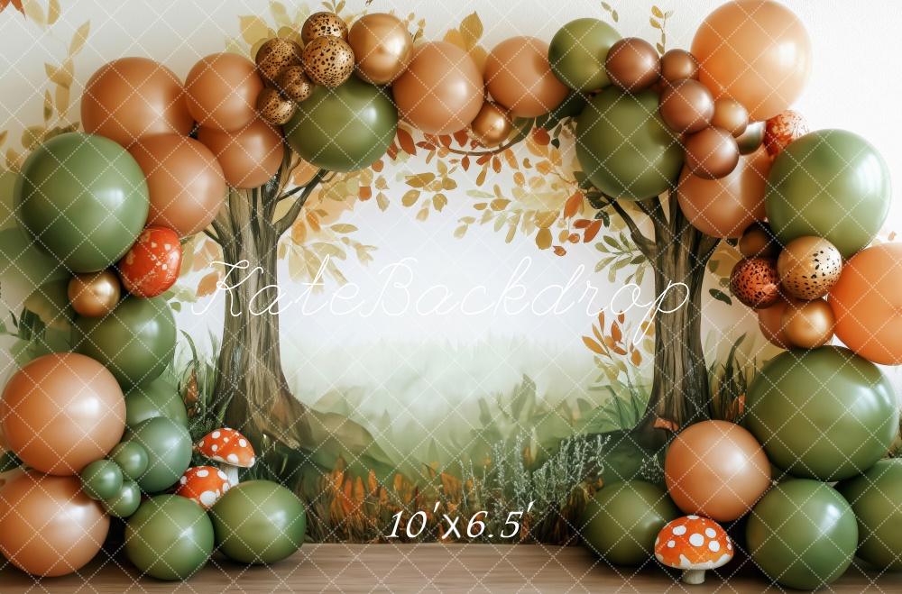 Kate Herbst Wald Ballons Pilze Hintergrund Entworfen von Patty Roberts - Kate Backdrop.de