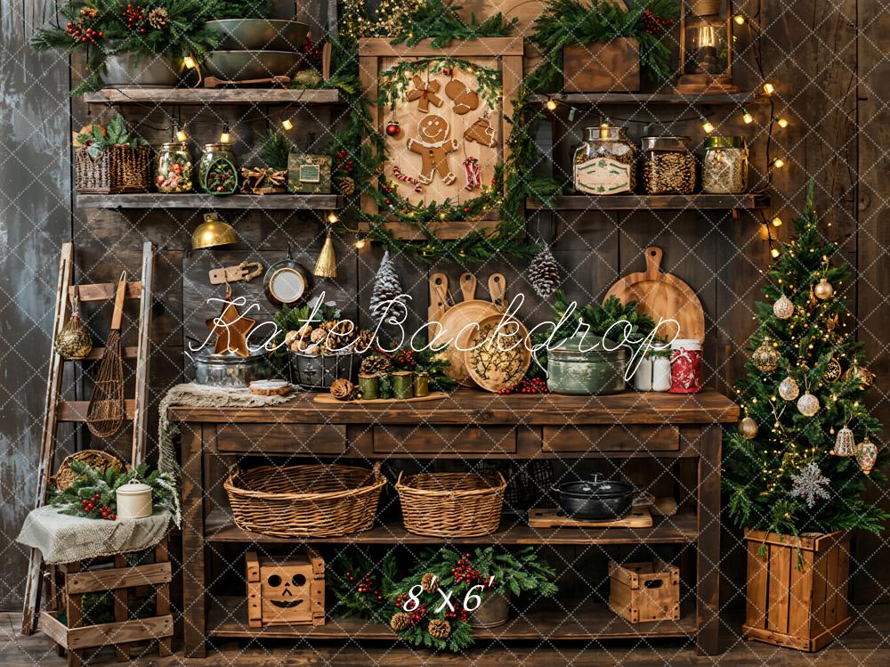 Kate Weihnachten Küche Holzdekor Rustikal Hintergrund Entworfen von Emetselch