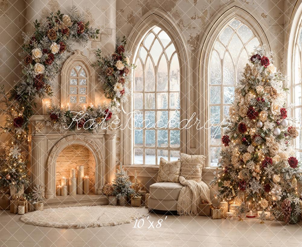 Kate Weihnachten Kamin Weihnachtsbaum Blumen Creme Fleece Hintergrund Entworfen von Emetselch