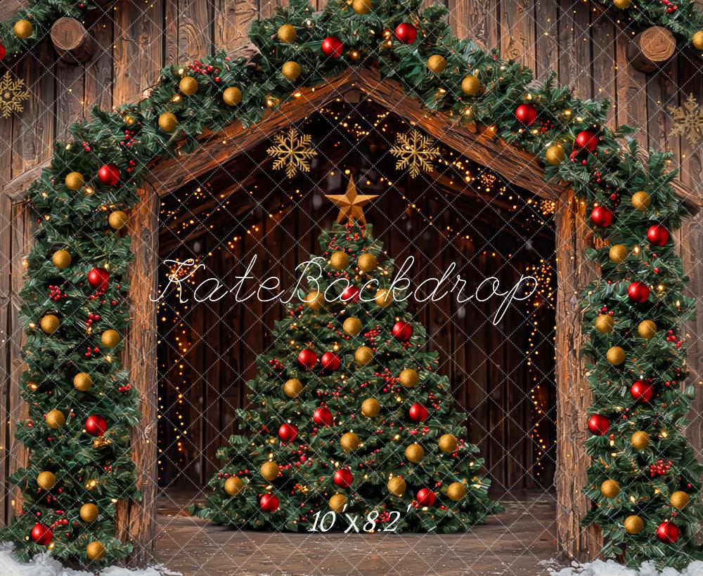 Kate Weihnachten Tannenbaum Girlande Holz Hintergrund Entworfen von Mini MakeBelieve - Kate Backdrop.de